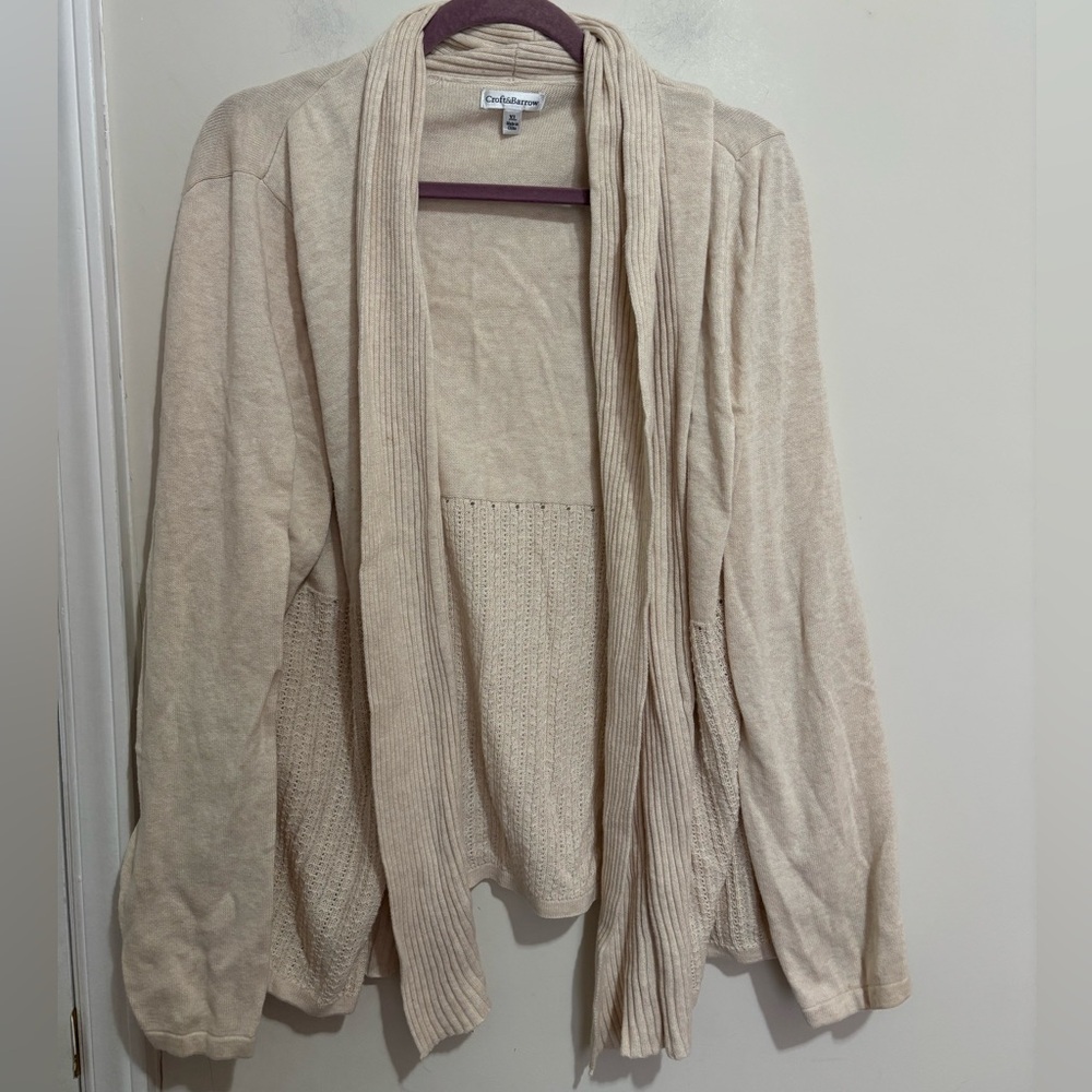 Croft & Barrow Beige Open-Front Cardigan